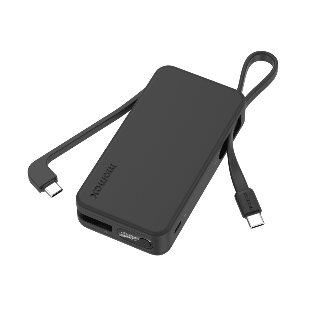 بطارية متنقلة Momax 1-Power Vital بسعة 10000mAh مع كيبل USB-C مدمج مزدوج | أسود بطارية متنقلة Momax 1-Power Vital بسعة 10000mAh مع كيبل USB-C مدمج مزدوج | أسود
